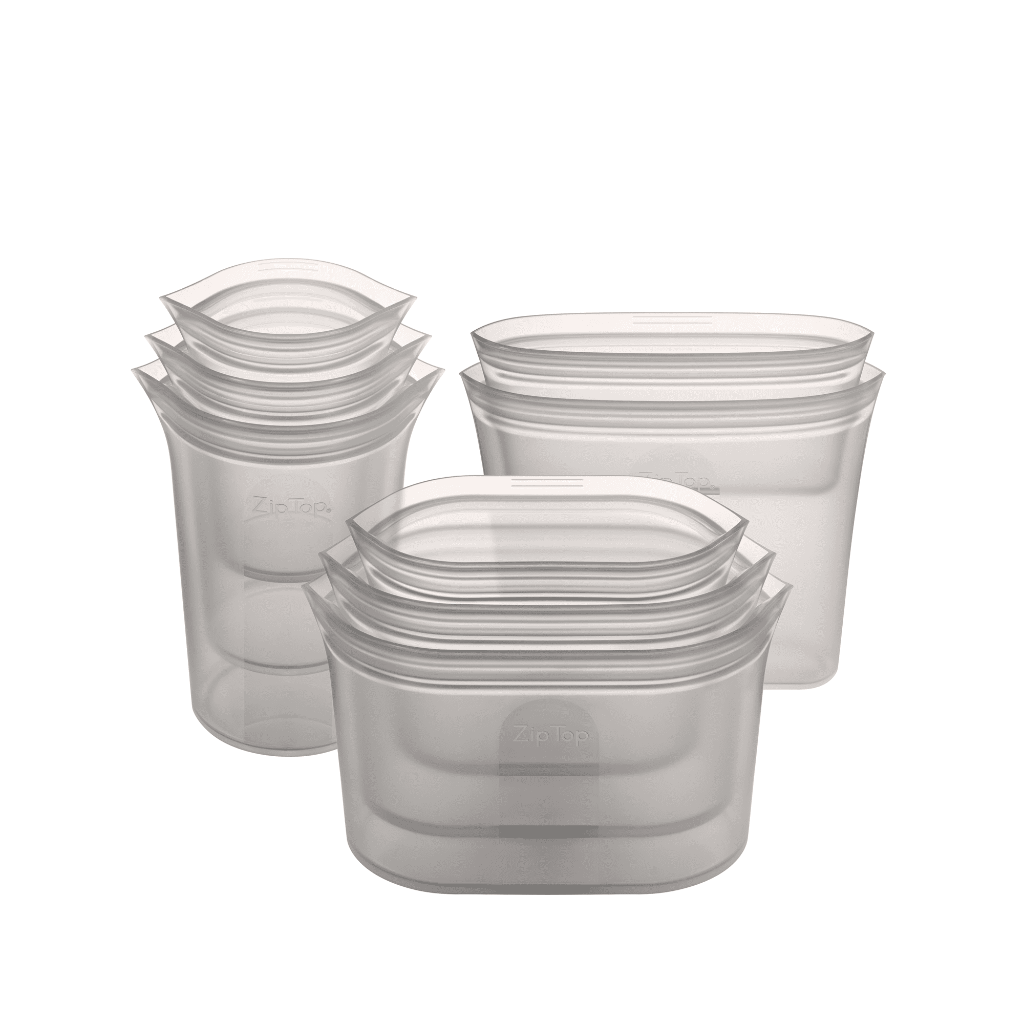 Zip Top Reusable 100% Silicone Food Storage Bags and Containers, Made in  the USA - Full Set- 3 Cups, 3 Dishes & 2 Bags - Gray