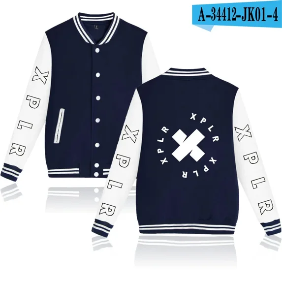 Zip Up Baseball Uniform Men's Jackets Streetwear Hip Hop Harajuku Sweatshirt XPLR Merch Hoodie Casual Sportswear