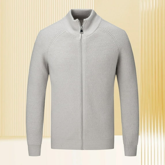 Zip-Up Cardigan Sweaters for Men Slim Long Sleeve Knitted Jackets Casual Solid Color Stand Collared Stretchy Thermal Warm Work Outerwear Coats