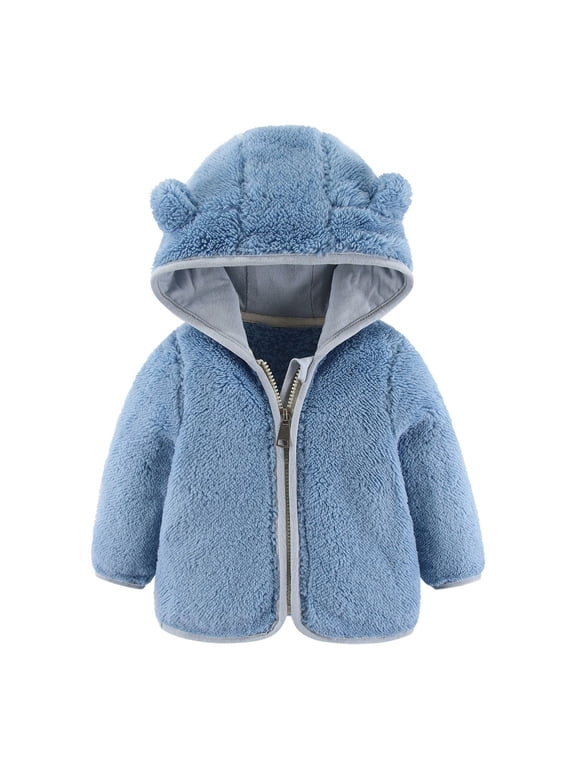 Zip Up Fleece Jacket Hooded for Girls Boys Newborn Infant Baby Bear Ears Hooded Zipper Warm Fleece Winter Coat Outerwear Coats 0-6 Months