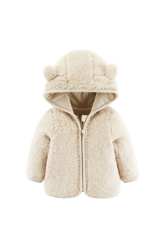 Zip Up Fleece Jacket Hooded for Girls Boys Newborn Infant Baby Bear Ears Hooded Zipper Warm Fleece Winter Coat Outerwear Coats 0-6 Months