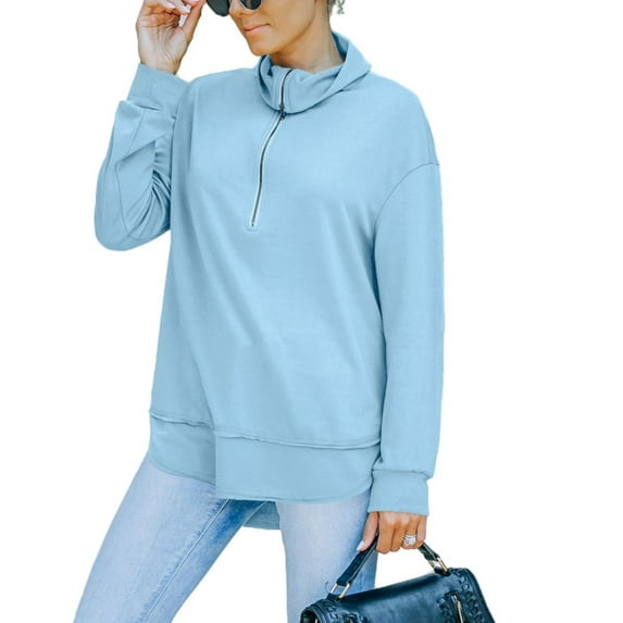 Zip Up Funnel Neck Sweater Blue Medium