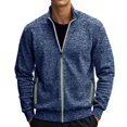 thumbnail image 1 of Zip Up Heathered Athletic Jacket for Men Long Sleeve Stand Collar Thin Coat Trendy Fall Casual Comfy Outerwear with Pocket Navy L, 1 of 3