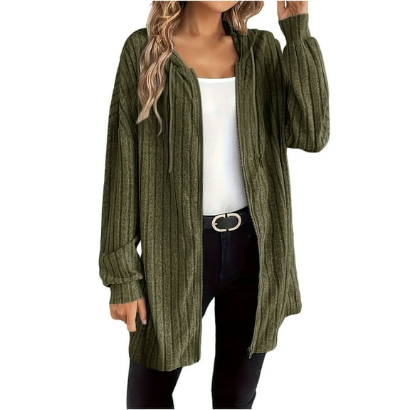 S LUKKC LUKKC Zip Up Hooded Cardigan Sweater for Women Lightweight Solid Open Front Long Knitted Sweater Casual Long Sleeve 2025 Fall Trendy Coats