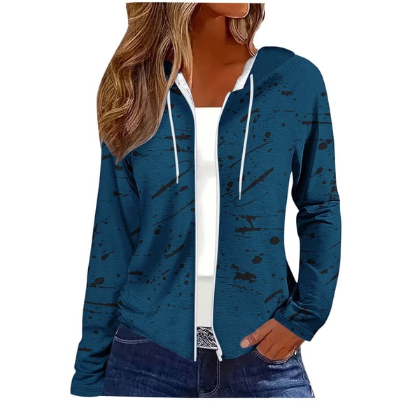 Zip Up Hooded Cardigans for Women Casual Drawstring Loose Solid Long Sleeve Sweatshirt with Pockets Casual