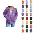 thumbnail image 1 of Zip Up Hooded Jacket for Women 2025 Long Sleeve Casual Plain Sweatshirt Hoodie with Pockets Coat Outerwear, 1 of 1