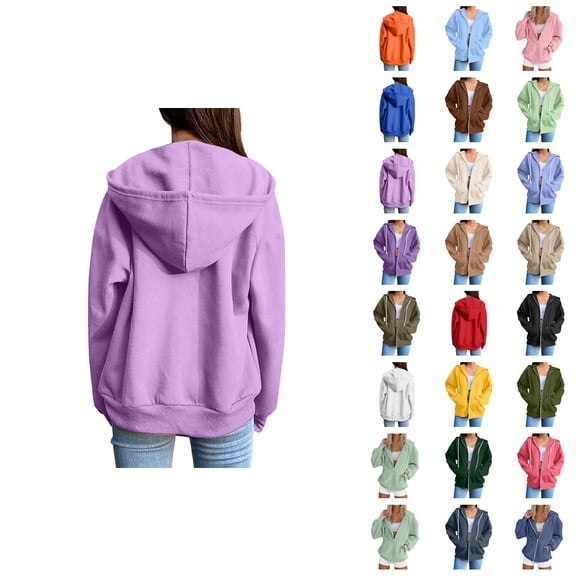 Zip Up Hooded Jacket for Women 2025 Long Sleeve Casual Plain Sweatshirt Hoodie with Pockets Coat Outerwear