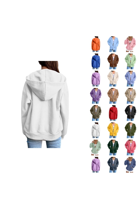 Zip Up Hooded Jacket for Women 2025 Long Sleeve Casual Plain Sweatshirt Hoodie with Pockets Coat Outerwear