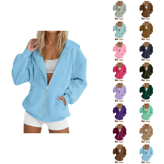 Zip Up Hoodie 2025 Essentials Hoodie Long Sleeve Hooded Sweatshirt with Pockets Pullover Jacket Hoodies for Women