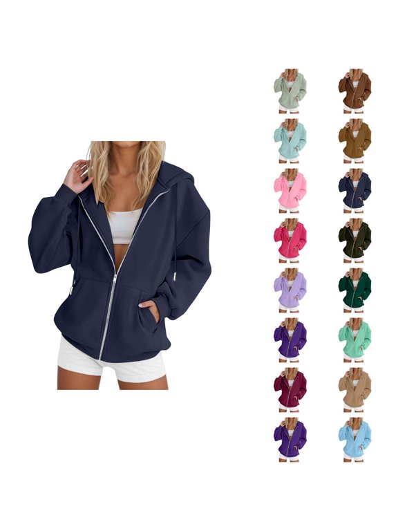 Zip Up Hoodie 2025 Essentials Hoodie Long Sleeve Hooded Sweatshirt with Pockets Pullover Jacket Hoodies for Women