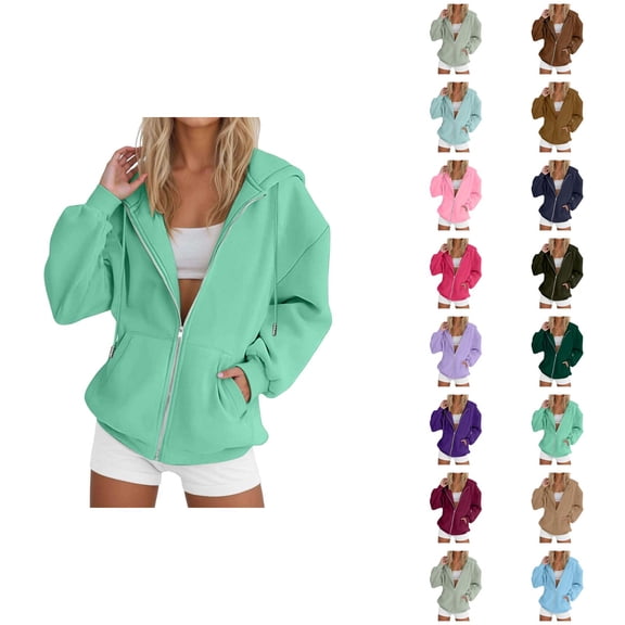 Zip Up Hoodie 2025 Essentials Hoodie Long Sleeve Hooded Sweatshirt with Pockets Pullover Jacket Hoodies for Women