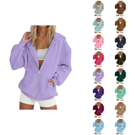 Zip Up Hoodie 2025 Essentials Hoodie Long Sleeve Hooded Sweatshirt with Pockets Pullover Jacket Hoodies for Women