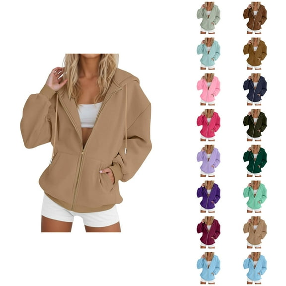 Zip Up Hoodie 2025 Essentials Hoodie Long Sleeve Hooded Sweatshirt with Pockets Pullover Jacket Hoodies for Women