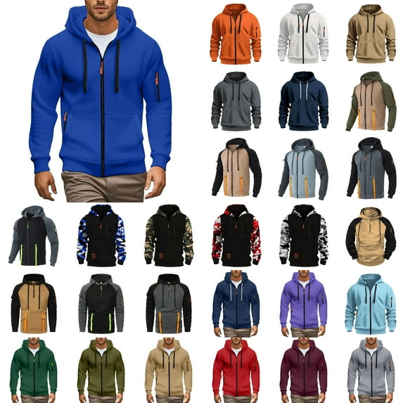 Zip Up Hoodie For Men Fall Winetr Casual Color Block Hooded Jacket With Pocket Long Sleeve Regular Fit Sporty Comfortable Men Hoodies
