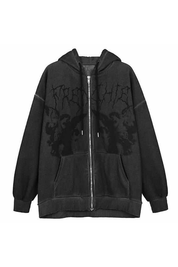 Zip Up Hoodie For Women Men Y2k Vintage Graphic Aesthetic Sweatshirt Egirl 90s Streetwear Jacket Harajuku Goth Sweater