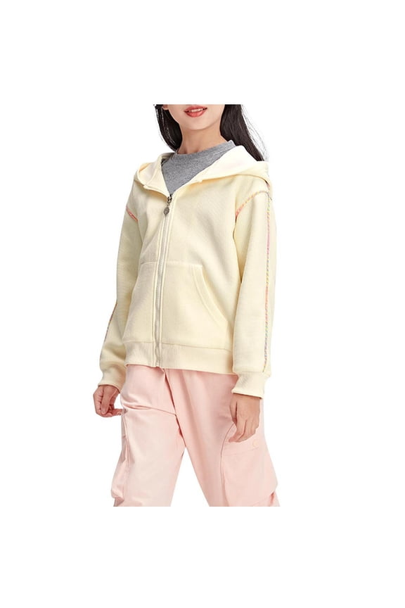 Zip Up Hoodie Jacket for Girls 3-15 Years Waffle Knit Hooded Sweatshirt Fall Casual Outerwear Coat with Pocket (9 Years, Beige)