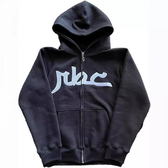 Zip Up Hoodie Men Abstract Letter Print Baggy Long Sleeve Hoodie with Pocket Fall Winter Streetwear Hoodies Men