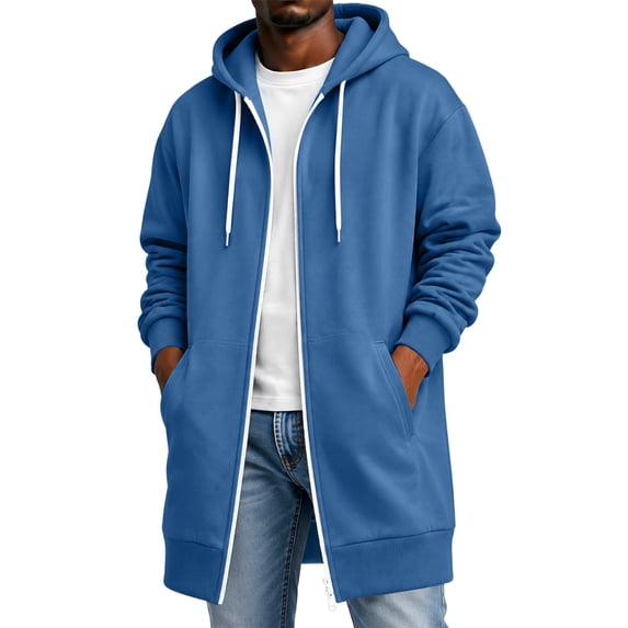 Zip Up Hoodie Men Casual Long Sleeve Hoodie Long Jacket Loose Fit Fall Winter Fashion Jacket with Pockets Royal Blue XXXXXL