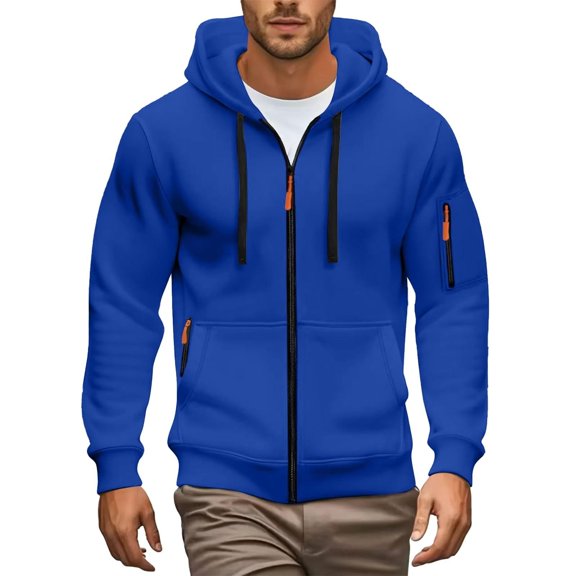 Mens Zip Up Hoodie Fall Lightweight Tapered Long Sleeve Hooded Jacket with Zippered Pocket Solid Color Men's Fashion Hoodies Sweatshirts