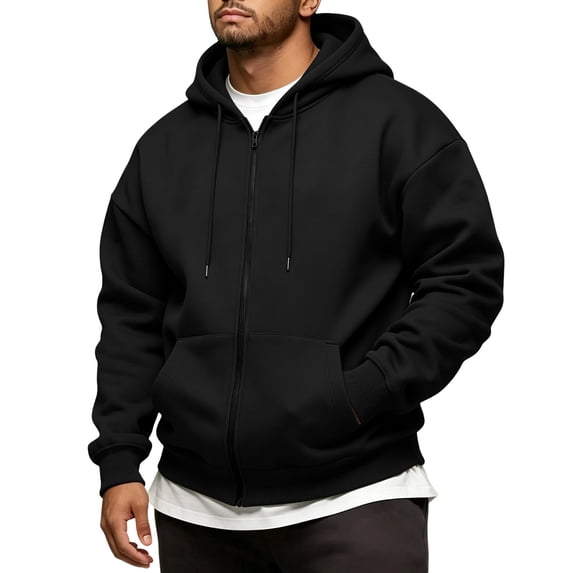 Zip Up Hoodie Men Fall Plain Hooded Sweatshirts Fleece Full-Zip Hoodie for Men Lightweight Trendy Jacket with Pockets