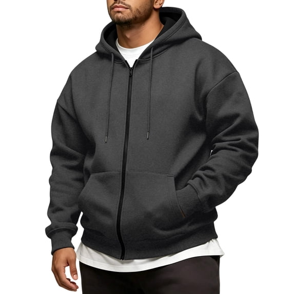Zip Up Hoodie Men Fall Plain Hooded Sweatshirts Full Zipper Fleece Hoodies Lightweight Trendy Jacket with Pockets