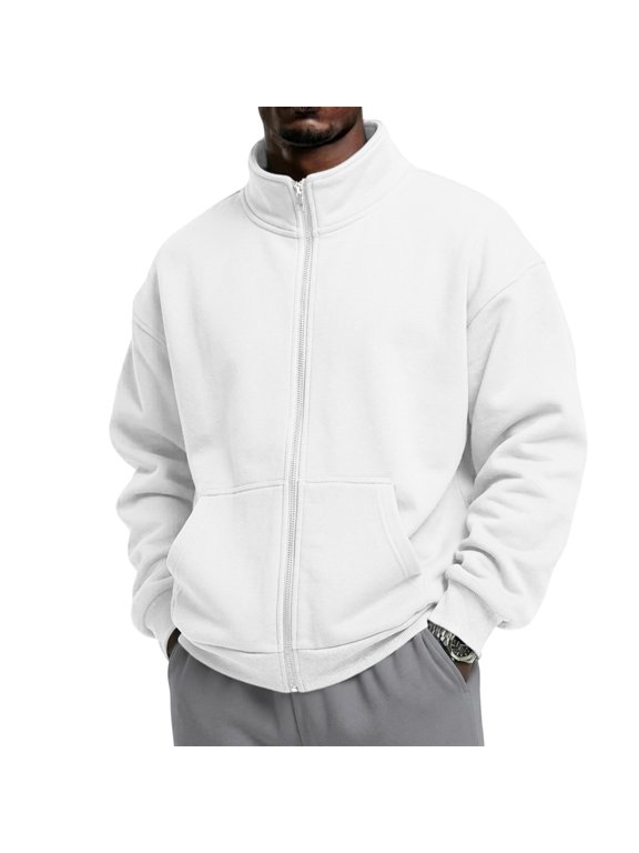 Zip Up Hoodie Men Fall Plain Mock Neck Sweatshirts Fleece Full-Zip Hoodie for Men Loose Casual Jacket Fall Winter Workout Clothes