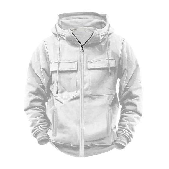 Zip Up Hoodie Men Qiggri Men Casual Fashion Solid Multi-Pocket Zipper Long Sleeve Blouse Hoodie Sweatshirts