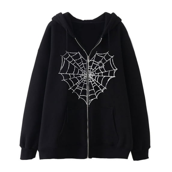 Zip Up Hoodie Men Relaxed Fit Spider Web Print Long Sleeve Hoodie with Pocekt Fall Winter Streetwear Hoodies for Men