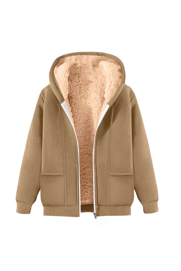 Zip Up Hoodie Men Sherpa Lined Hooded Sweatshirt Thermal Comfy Fleece Hoodie Jacket Fall Winter Fashion Clothes Khaki M