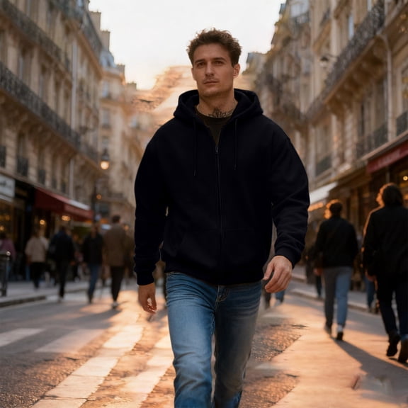 Zip Up Hoodie Men Sweatshirt Casual Big and Tall Hooded Sweatshirt with Pockets Black 2XL