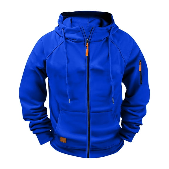 Zip Up Hoodie Men Tactical Hoodies Sweatshirts Workout Casual Fall Winter Big And Tall Outfits With Pockets Royal Blue 3XL