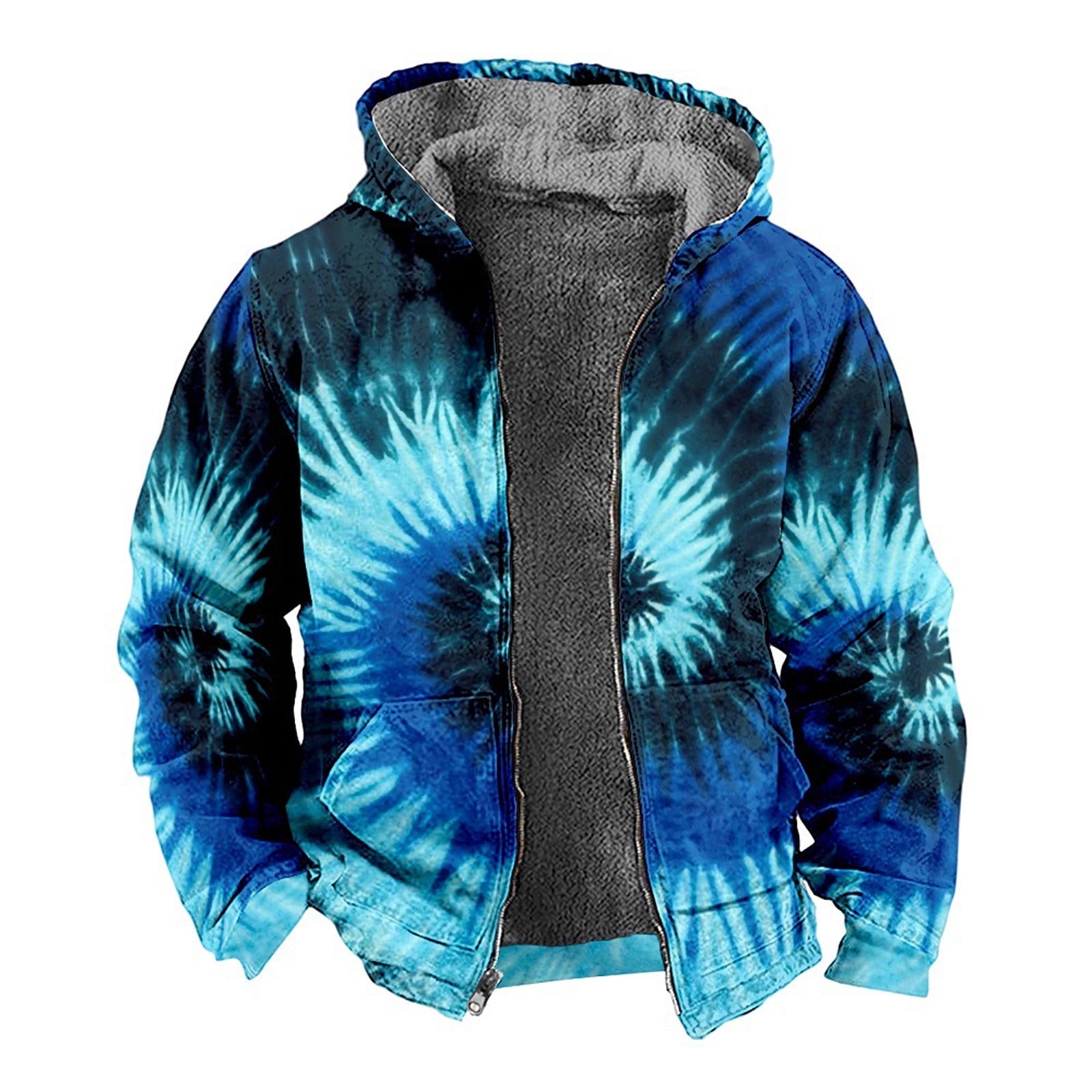 Zip Up Hoodie Men Tie Dye Fleece Lined Long Sleeve Heavyweight