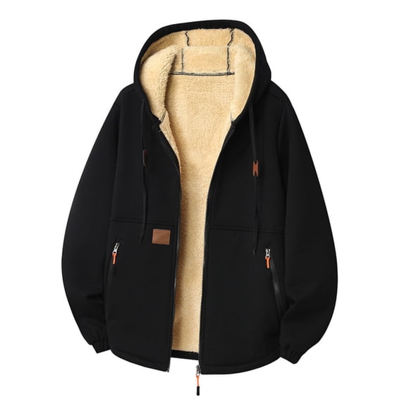 Zip Up Hoodie Men Warm Sherpa Fleece Lined Hooded Sweatshirt Jackets (Black XXXL)