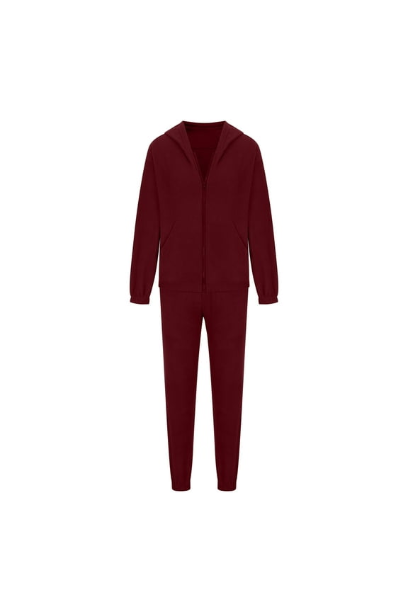 Zip Up Hoodie Sets for Women Two Piece Polar Fleece Tracksuits Soft Warm Fall Winter Sportswear Casual Joggers Outfits (XL, Wine)