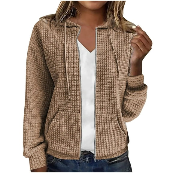 Zip Up Hoodie Sevevn Women's Waffle Hoodies Sweatshirt Long Sleeve Drawstring Pockets Casual Zipper Jacket