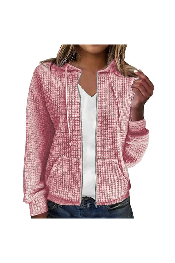 Zip Up Hoodie Sevevn Women's Waffle Hoodies Sweatshirt Long Sleeve Drawstring Pockets Casual Zipper Jacket