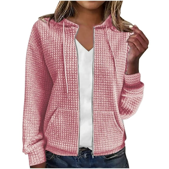 Zip Up Hoodie Sevevn Women's Waffle Hoodies Sweatshirt Long Sleeve Drawstring Pockets Casual Zipper Jacket