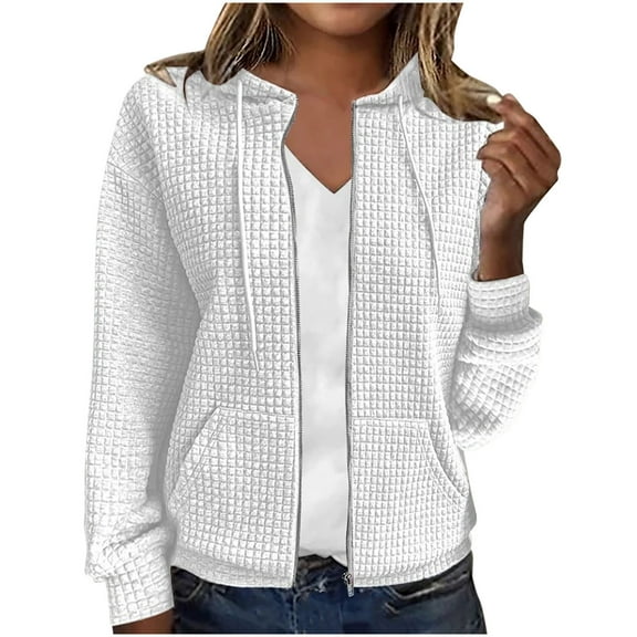 Zip Up Hoodie Sevevn Women's Waffle Hoodies Sweatshirt Long Sleeve Drawstring Pockets Casual Zipper Jacket