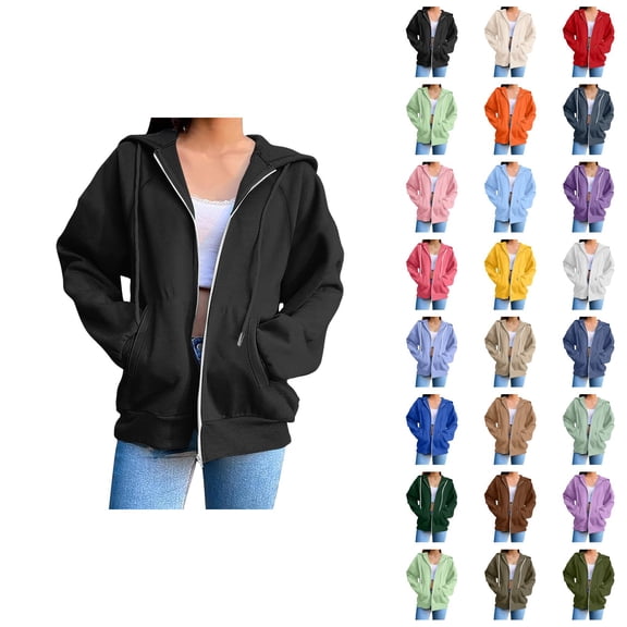 Zip Up Hoodie Women 2026 Fall Winter Trendy Long Sleeve Basic Hoodie Sweatshirt with Pockets Jacket Coat Outerwear
