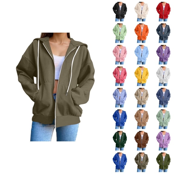 Zip Up Hoodie Women 2026 Fall Winter Trendy Long Sleeve Basic Hoodie Sweatshirt with Pockets Jacket Coat Outerwear