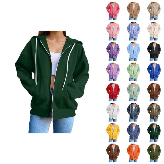 Zip Up Hoodie Women 2026 Fall Winter Trendy Long Sleeve Plain Hoodie Sweatshirt Jacket Coat Outerwear with Pockets