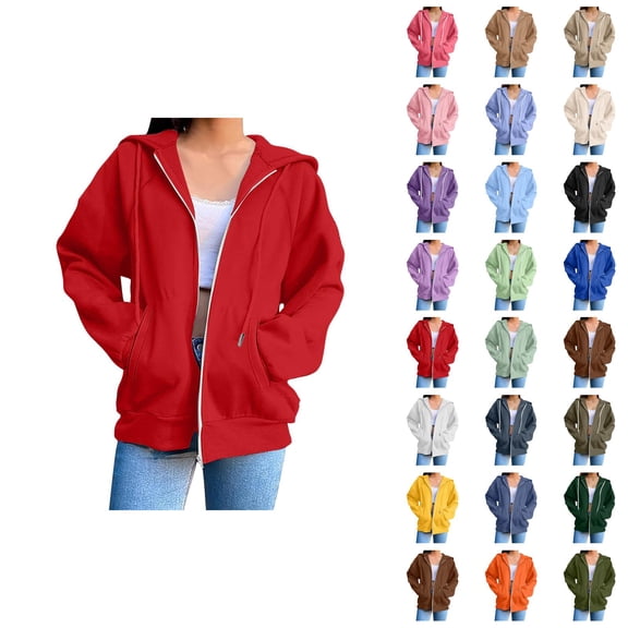 Zip Up Hoodie Women 2026 Fall Winter Trendy Long Sleeve Plain Hoodie Sweatshirt Jacket Coat Outerwear with Pockets