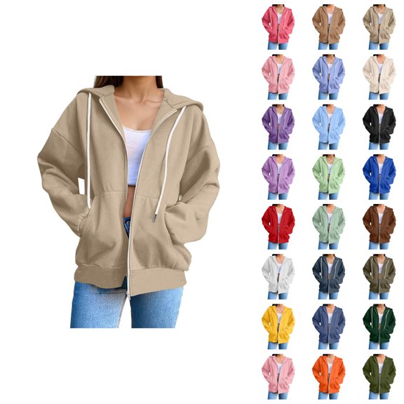 Zip Up Hoodie Women 2026 Fall Winter Trendy Long Sleeve Plain Hoodie Sweatshirt Jacket Coat Outerwear with Pockets