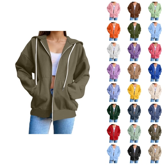 Zip Up Hoodie Women 2026 Fall Winter Trendy Long Sleeve Plain Hoodie Sweatshirt Jacket Coat Outerwear with Pockets