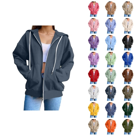 Zip Up Hoodie Women 2026 Fall Winter Trendy Long Sleeve Plain Hoodie Sweatshirt Jacket Coat Outerwear with Pockets