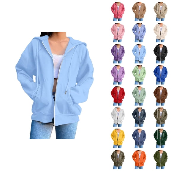 Zip Up Hoodie Women 2026 Fall Winter Trendy Long Sleeve Plain Hoodie Sweatshirt Jacket Coat Outerwear with Pockets