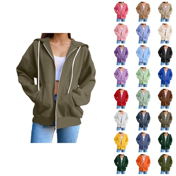 Zip Up Hoodie Women 2026 Fall Winter Trendy Long Sleeve Plain Hoodie Sweatshirt Jacket Coat Outerwear with Pockets