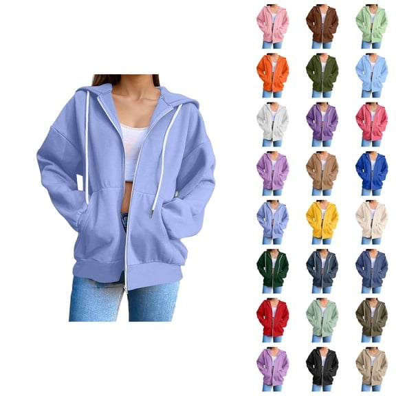 Zip Up Hoodie Women 2026 Fall Winter Trendy Long Sleeve Plain Hoodie Sweatshirt Jacket Coat Outerwear with Pockets