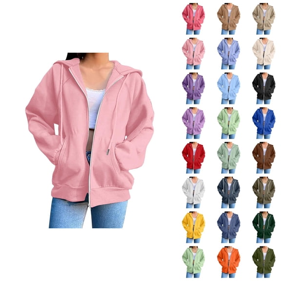 Zip Up Hoodie Women 2026 Fall Winter Trendy Long Sleeve Plain Hoodie Sweatshirt Jacket Coat Outerwear with Pockets
