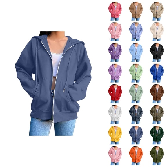 Zip Up Hoodie Women 2026 Fall Winter Trendy Long Sleeve Plain Hoodie Sweatshirt Jacket Coat Outerwear with Pockets